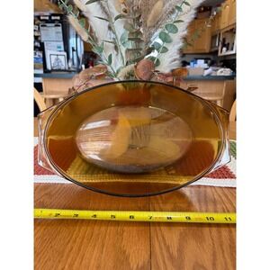 Arcopal Arcoroc France Amber Ovl Glass Baking Dish 12" Vintage Ovensafe Bakeware